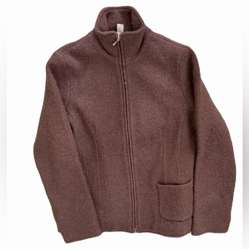 Venario Brown 100% Wool Zip-Front Lined Jacket M